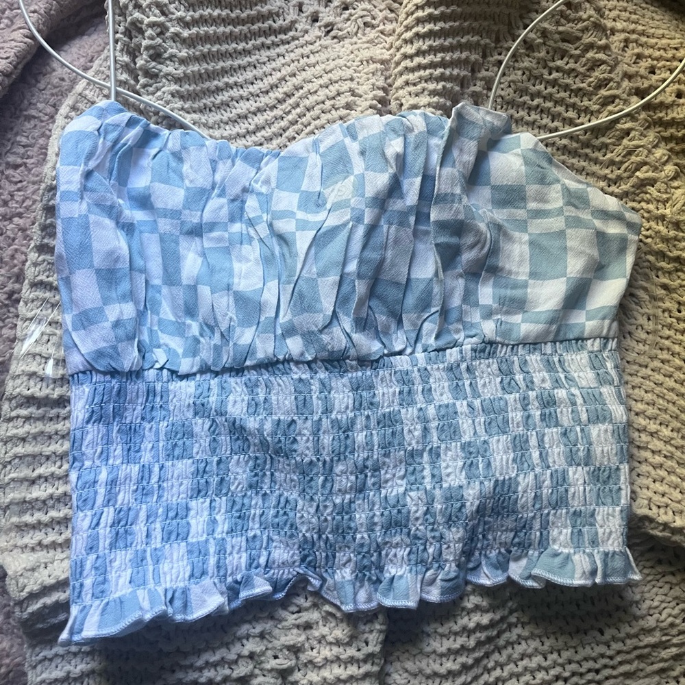 Pac sun y2k tank top. checkerboard baby blue